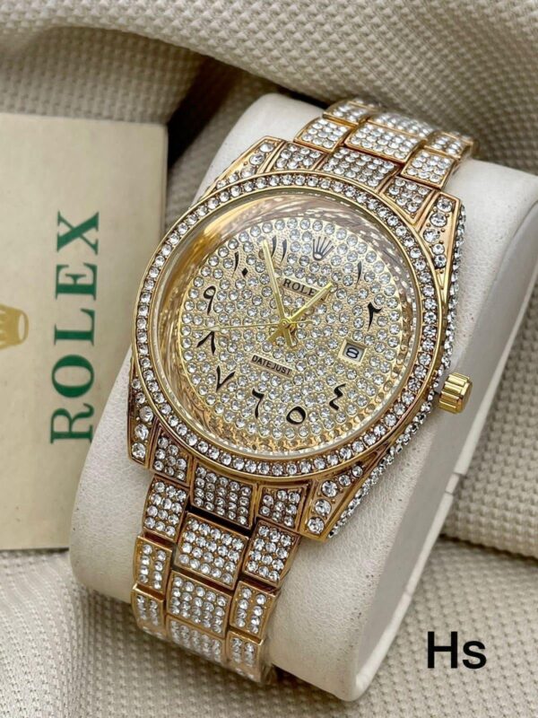 First Copy Rolex Arabic Diamond Gold Watch for Men - Image 2