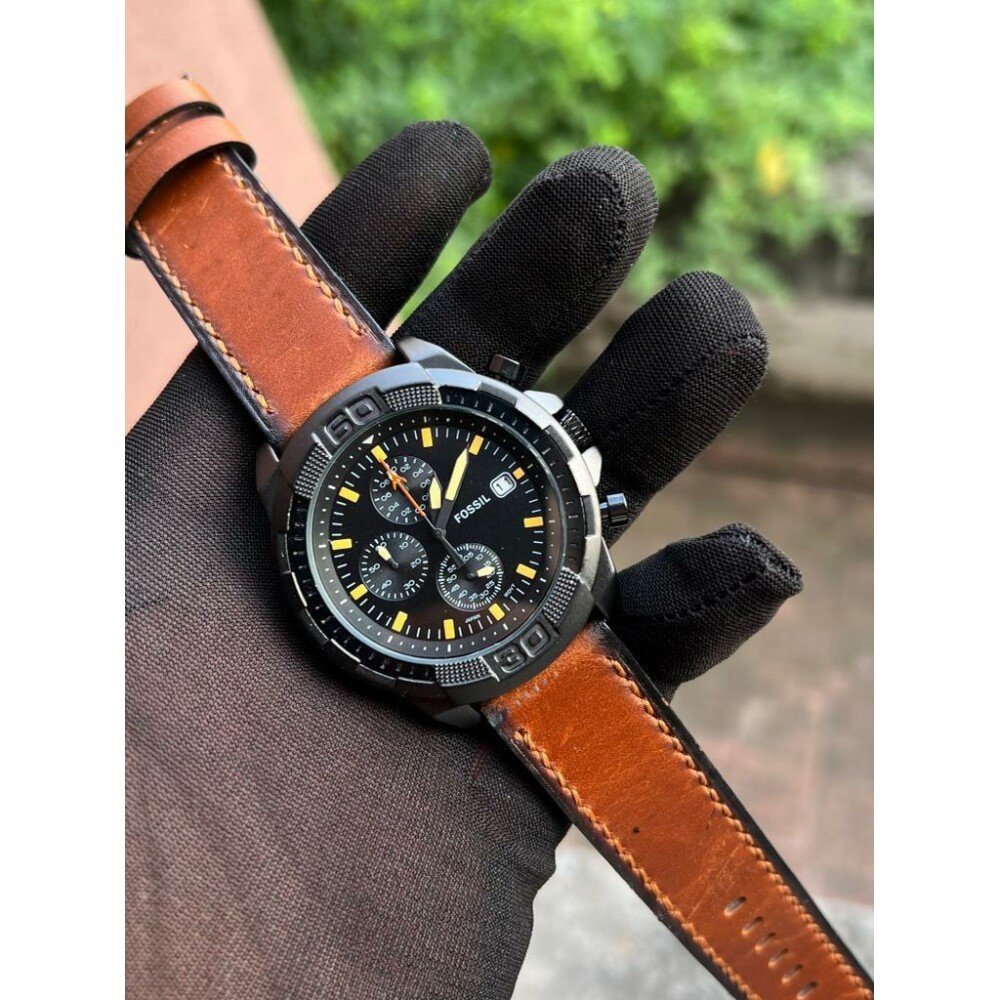 Brown Leather Fossil Watch For Men (SG-258) - Image 2