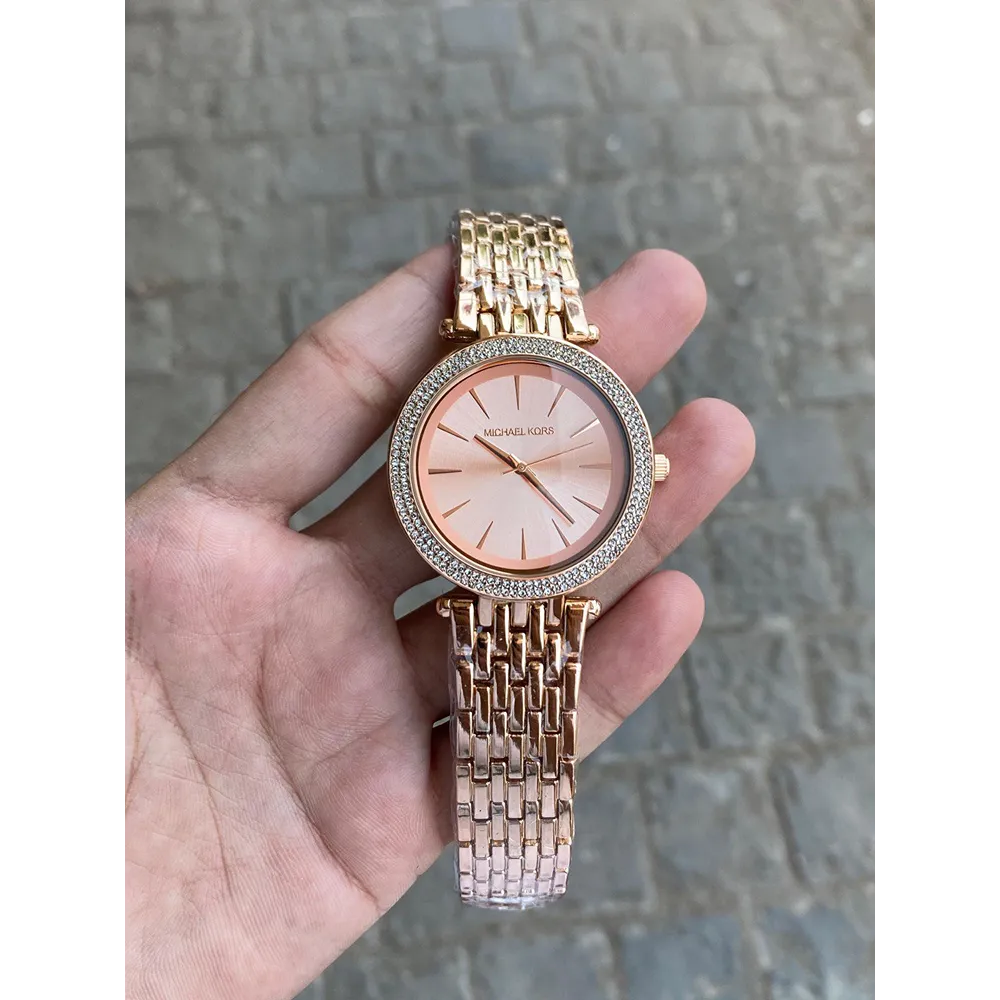 Classy Rose Gold Michael Kors Watch For Women (SG-754) – Crystal Bezel | Premium First Copy